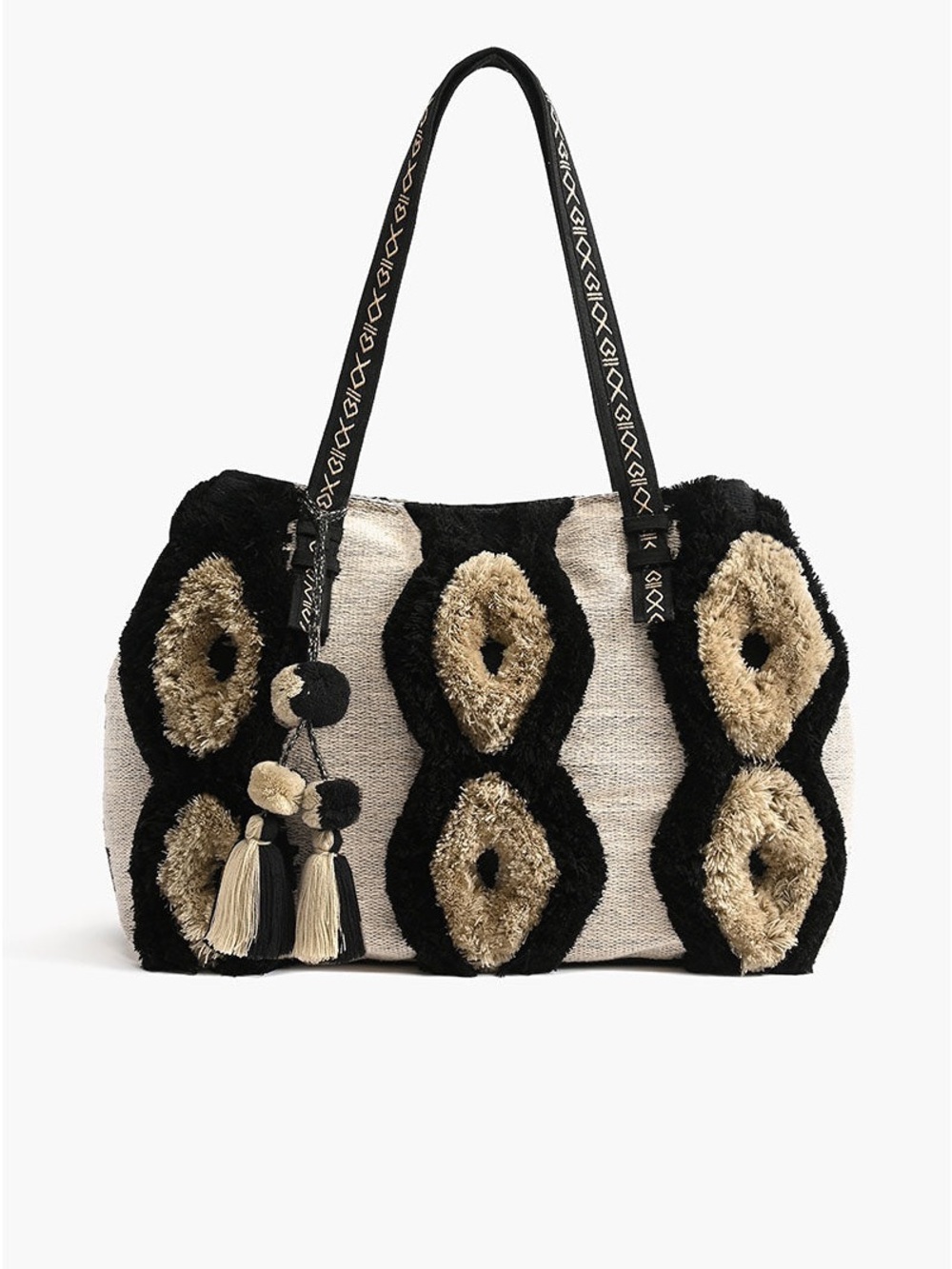 WHISPER WHITE FRINGE EMBROIDERED WEEKENDER BAG